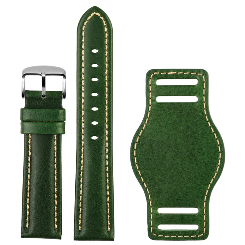 سوار ساعة مصنوع يدويًا من الجلد الأصلي للرجال ، سوار ساعة مع سوار ، سجادة 18 ، 20 ، 22