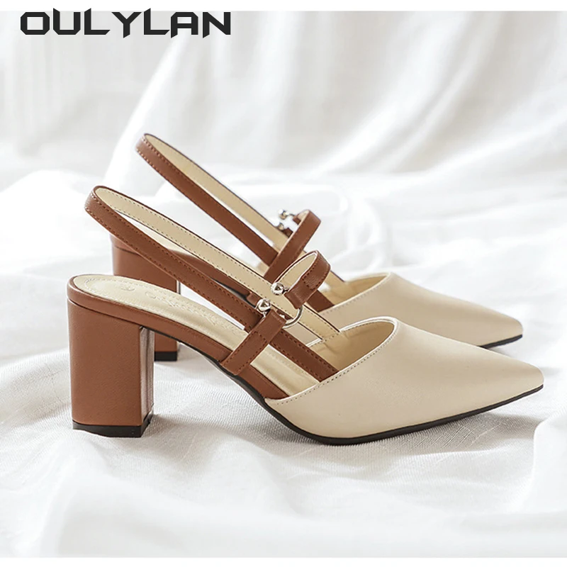 Oulylan New Pointed Thick Heel High Heels Party Shoes Luxury Baotou Summer Fashion High Setting Sandals Women Sandals