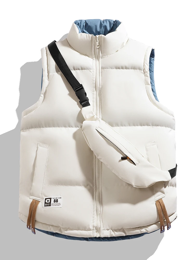 Men's Fashion Urban Style Thickened Autumn Winter Vest Stand Collar Casual Sleeveless Jacket Zipper Closure  Color