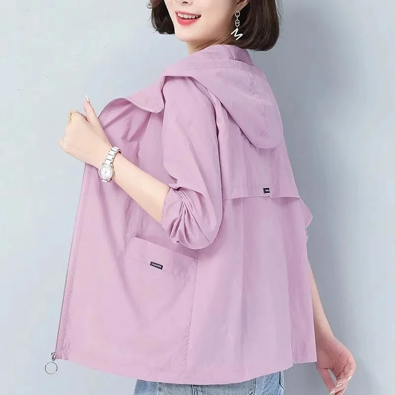 

2025 New Summer Jacket Women Sun Protection Clothing Fashion Casual Zipper Thin Casual Loose Casual Loose Windbreaker Coat