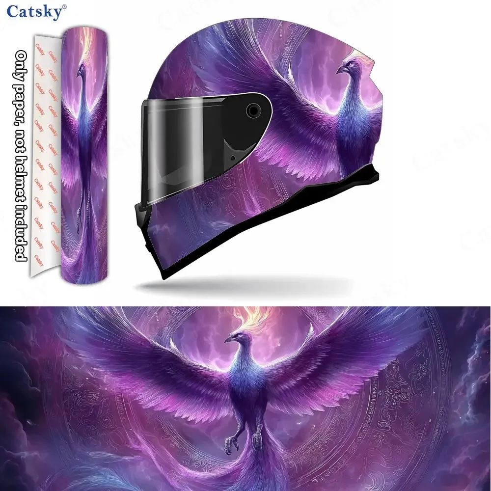 Purple Phoenix Helmet Vinyl Wraps, Waterproof Scratch-Resistant Full Face Helmet Decals, Durable PVC Protection Helmet Stickers