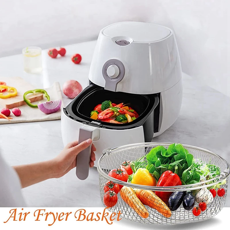 A98G-2X Air Fryer ตะกร้า,ตะกร้านึ่ง,304 ตะกร้าตาข่ายสแตนเลสสําหรับ Air Fryer, air Fryer อุปกรณ์เสริมตะกร้า 8 นิ้ว