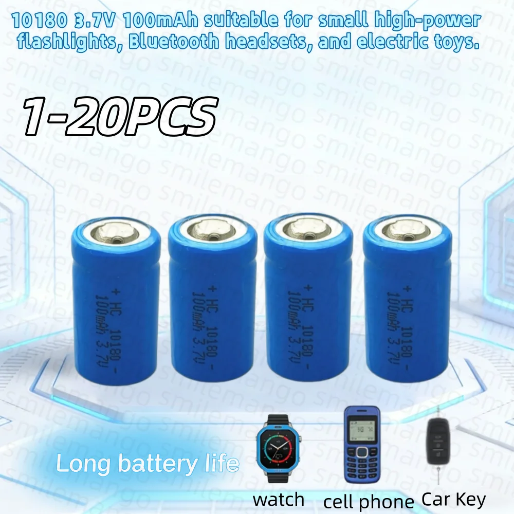 3.7V 10180 Rechargeable Charger Li-ion Battery Cell 100mAh for Mini UC02 LED Flashlight Torch and Speaker