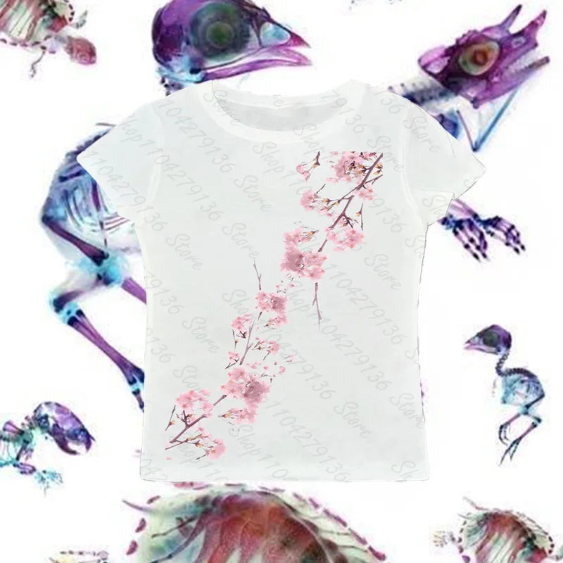 roupas feminina Print Fairy Grunge Summer E-girl Crop Top Slim Streetwear Harajuku Goth Short Sleeve T-shirts Y2k Top cutecore