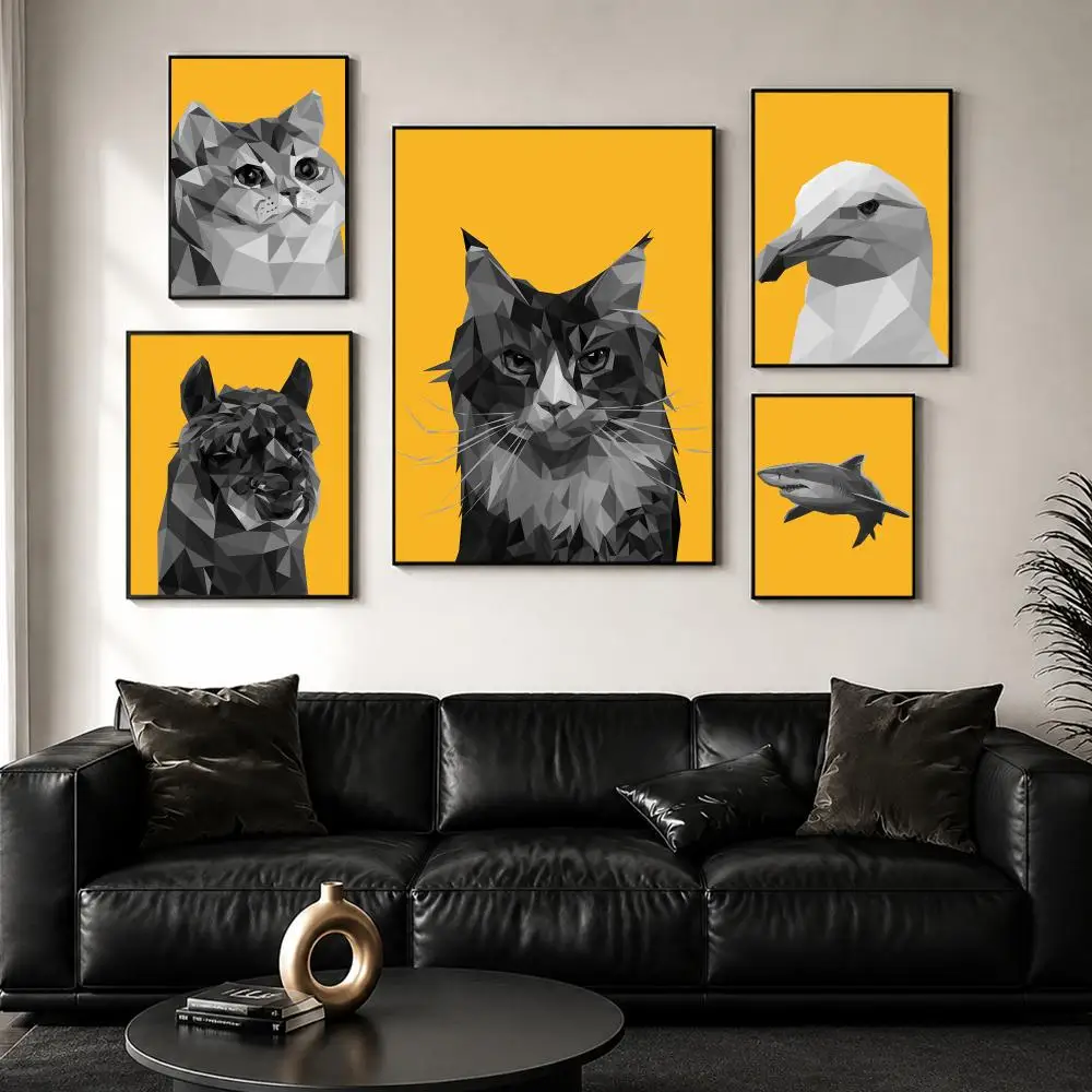 Animal in Geometric Style Emoticons Poster Sticker Self Adhesive for Playroom Bedroom Hallway Home Wall Art Decor Gift