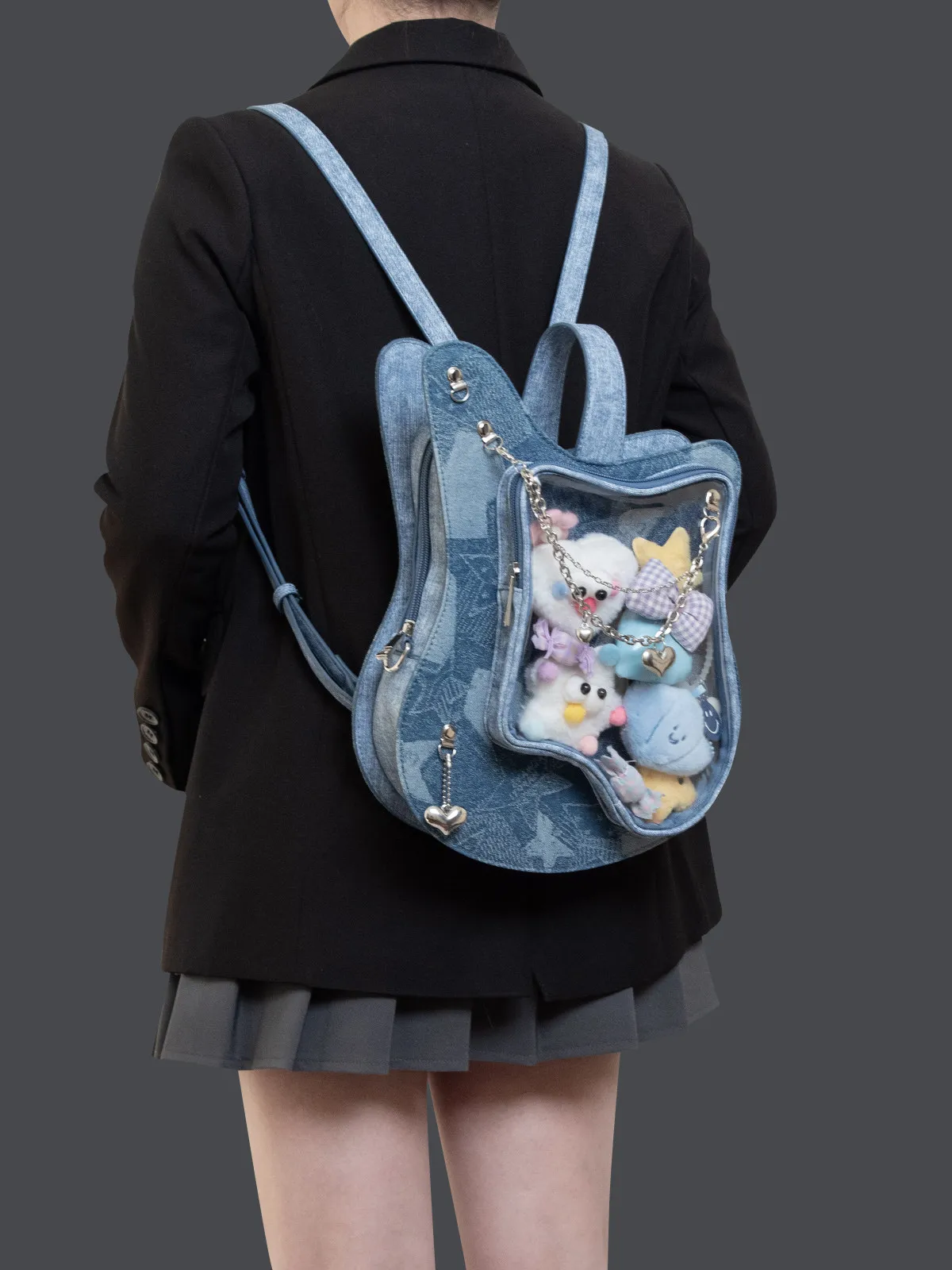 Original Guitar Bag Creative Contrasting Color Sweet Cool Y2K Chain Shoulder Bag Crossbody Backpack Sweet Love Bag