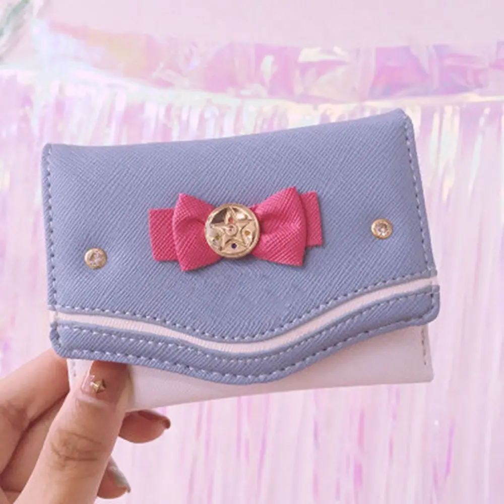 Sailor Moon Wallet Purse Sweet Style Candy Color Bow Knot Women PU Leather Clutch Bag Card Coin Purse Exquisite Girl Gift