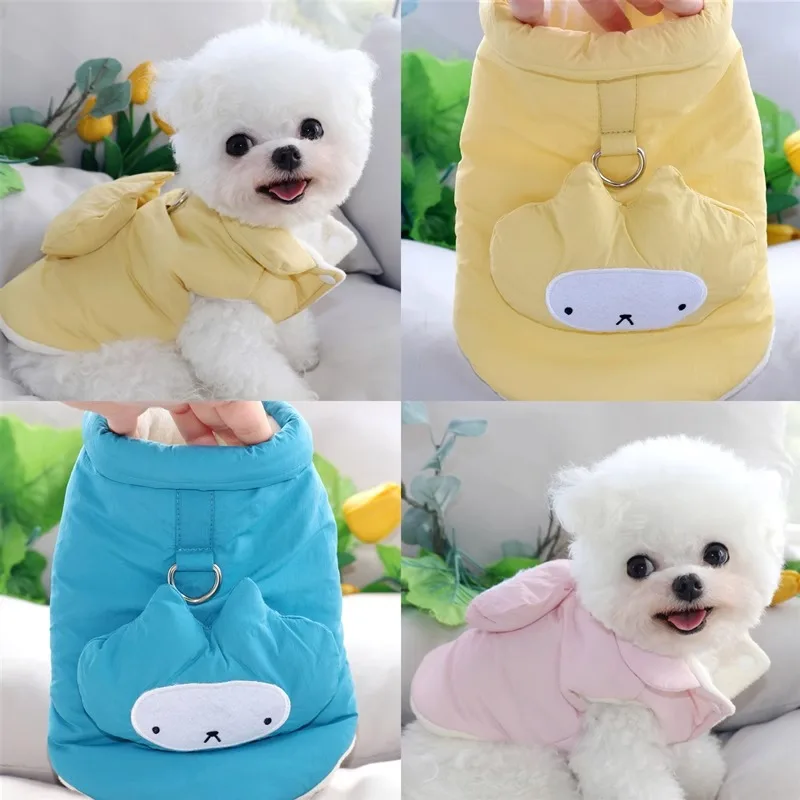 

Puppy Cartoon Down Jacket Winter Dog cotton Coat Leashable Teddy Jacket Pomeranian Casual Open Button Shirt Poodle Thickened Ves