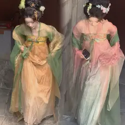 Hanfu chinois amélioré avec broderie de fleurs nationales, robe folklorique rétro, robe de princesse financièrement dégradée, vintage