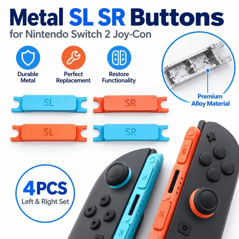 4pcs/Set Metal SL SR Buttons Raised Button Replacement Controller Shoulder Buttons Left Right Set for Nintendo Switch 2 Joy-Con