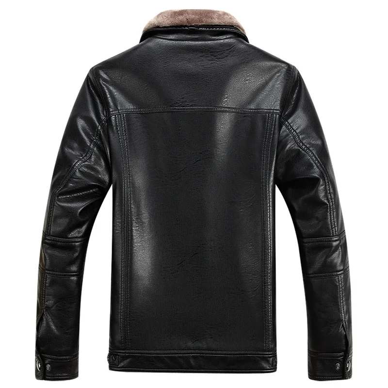 Winter Men's Fur Integrated Fleece Thickened Leather Coat Stand-up Collar Black Mixed Wool Liner Leather Jacket Men High Quality