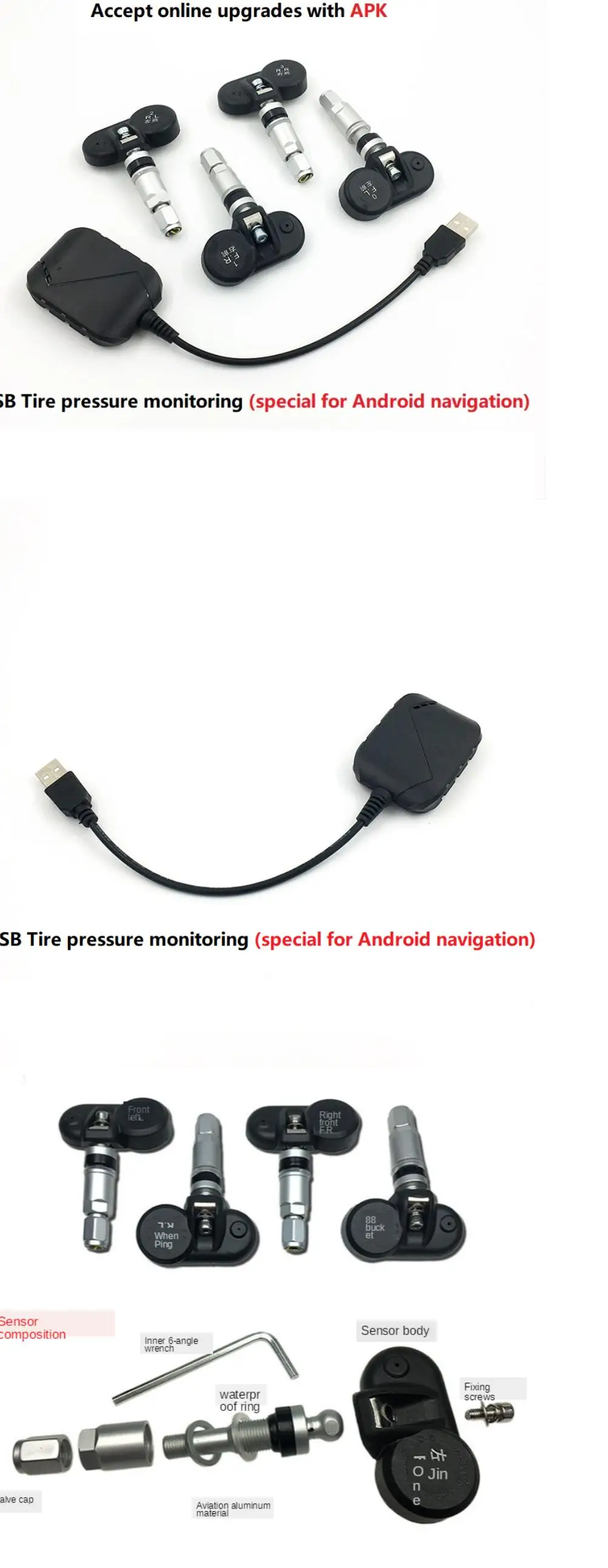 Tire Pressure Monitoring System for Android Navigation Built-in Tpms Sensor Parking Car Alarms