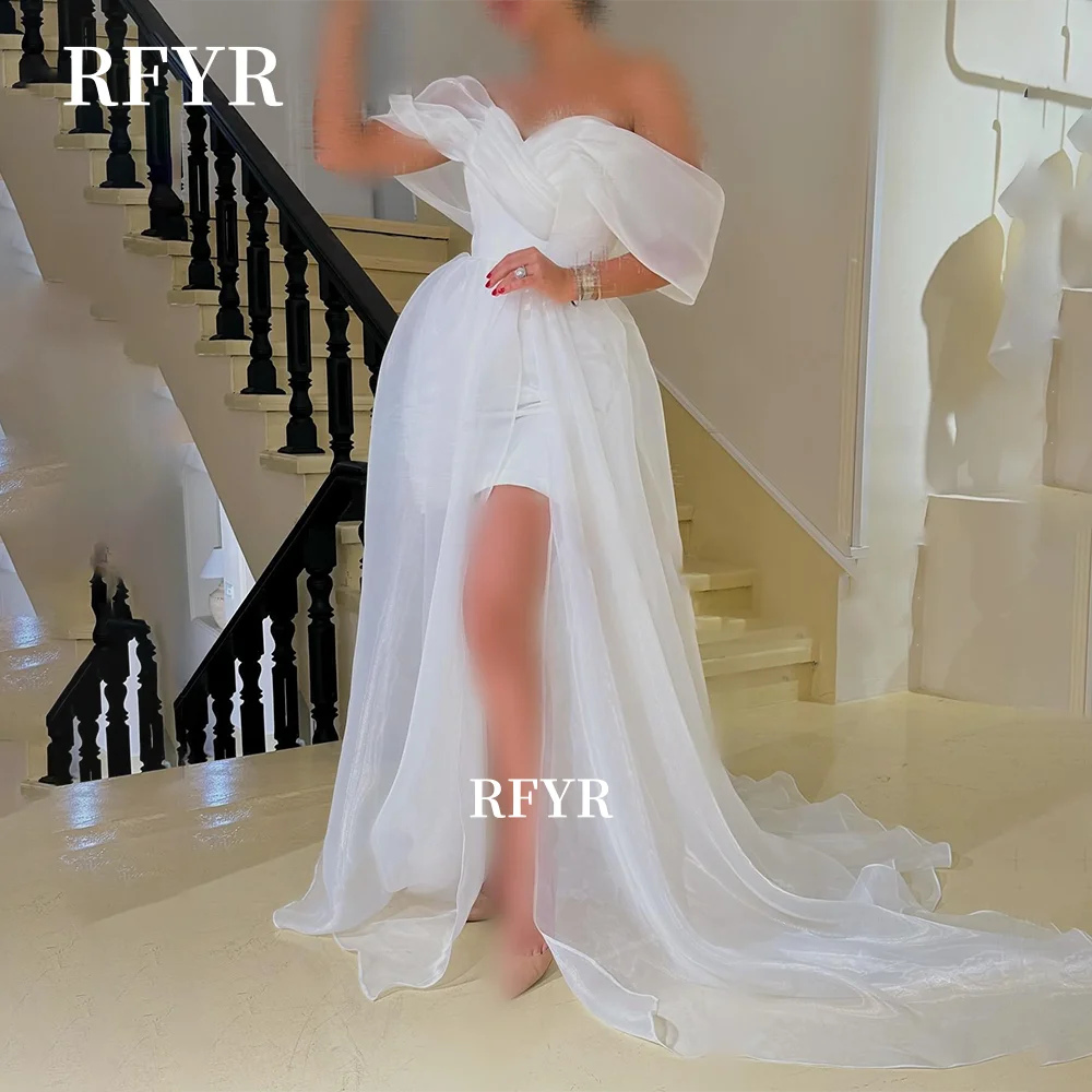 

RFYR Off Shoulder Evening Dress Illusion Party Dress Lace Up Back Robe De Mariée Princess Party Gown for Arabic Women Customized