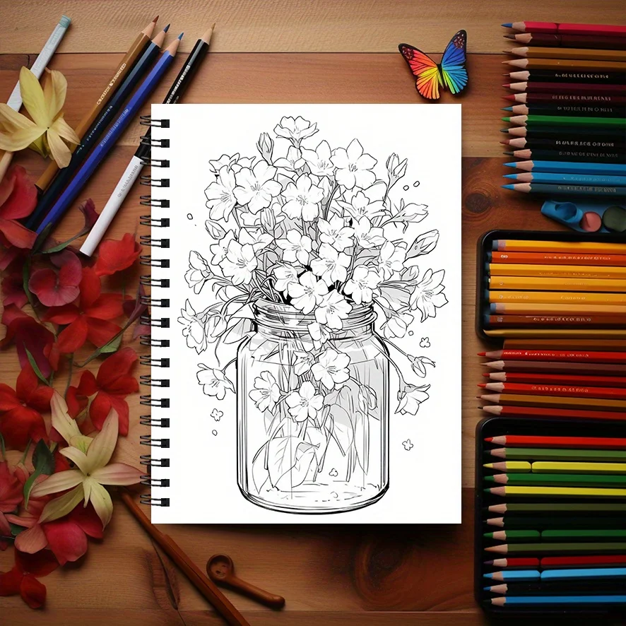 Ephemeral Blooms Adult Coloring Book - 8.3 X 11.2 Inches with 22 Pages Stress Relief And Positive Thinking Focus