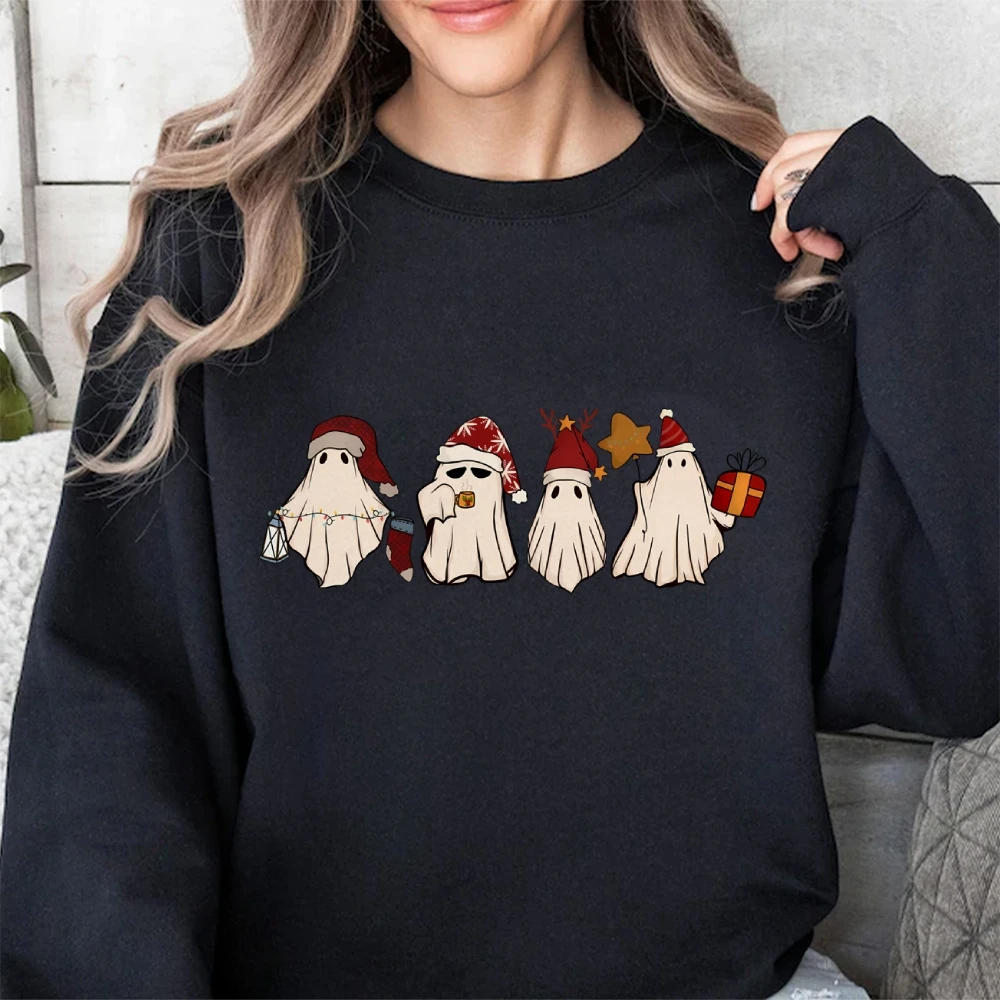 Retro Ghost Santa Sweatshirt, Christmas Santa Hat Ghosts Sweatshirt, Cute Ghost Hoodie Christmas Unisex Sweater Gift