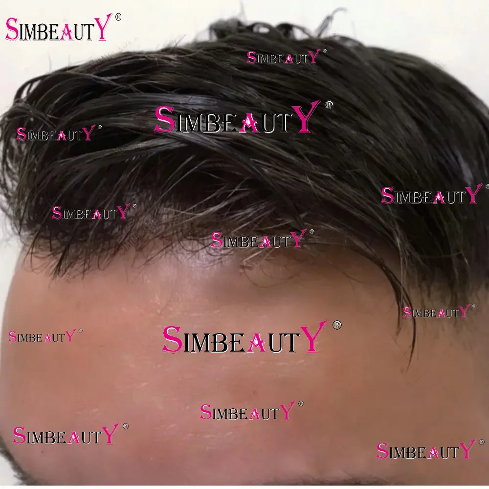 

Natural Hairline Super Durable Men Toupee Thin Skin Pu Black Grey 1B80 1B65 Brown Human Hair Wigs Microskin Capillary Prosthesis