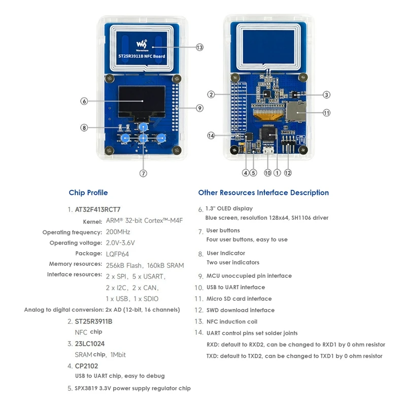 Waveshare ST25R3911B NFC Development Board obsługuje wiele protokołów NFC ST25R3911B czytnik NFC na pokładzie 1.3-Cal Oded + Shell