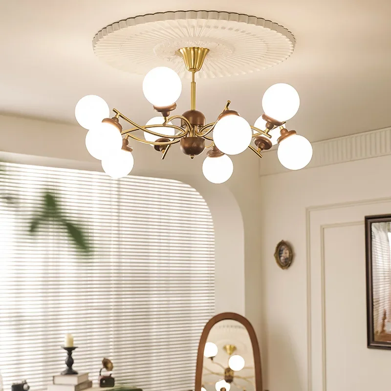 French Retro Multi Head Glass Chandelier Creative Art Home Lighting Fixtures Bedroom Study Dining Room Decoration Pendant Lamp