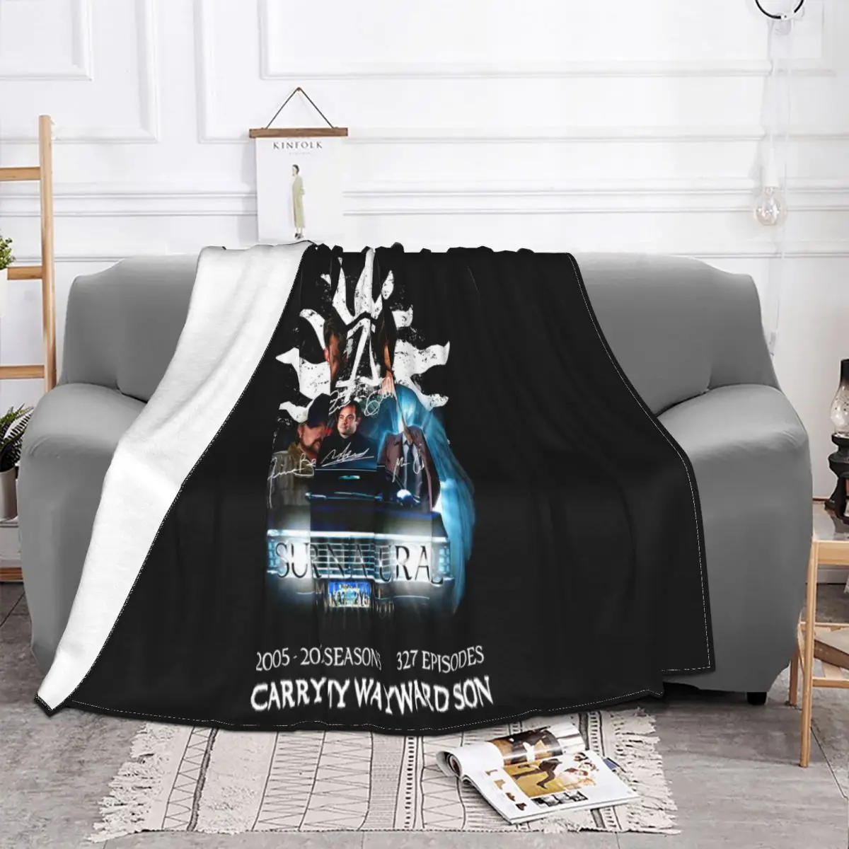 Supernatural 2005 2020 15 Seasons Carry On My Wayward Son Flag Women Men Throw Blanket