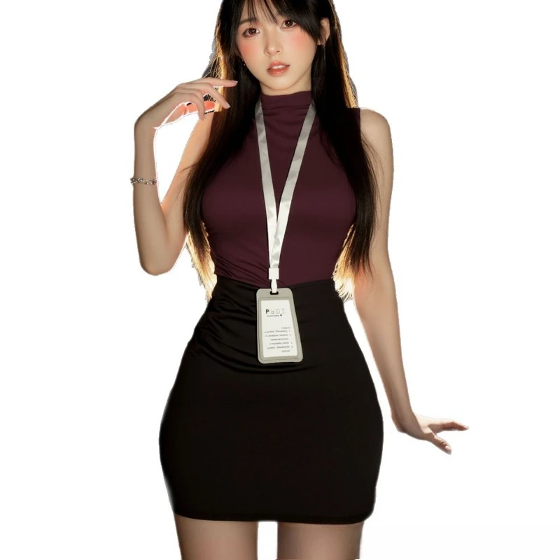 

Sexy Lingerie Sexy Queen Style Secretary Uniform Set Pure Desire To Slim Fit Sleeveless Hip Hugging Skirt Professional Outfit
