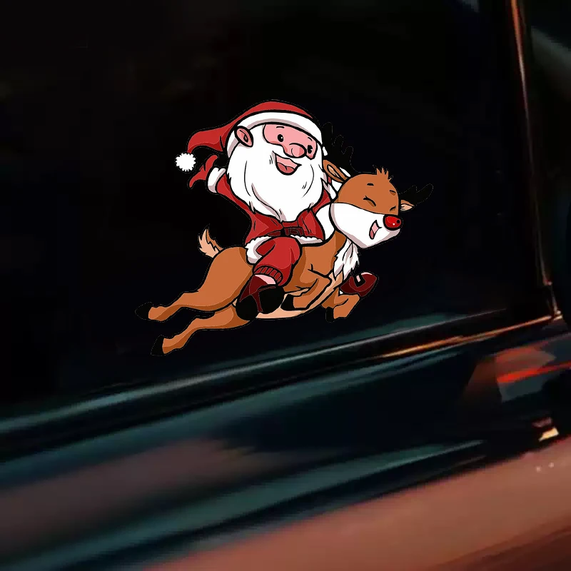 Santa's Reindeer-Themed Car Stickers - Waterproof Rear Windshield & Body Decals Motorcycle Decorative Accessories