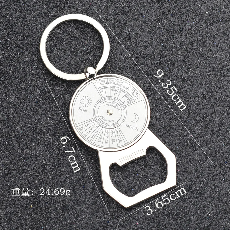 Silver Color 50 Years Super Perpetual Calendar Key Chains Bottle Opener KeyChain