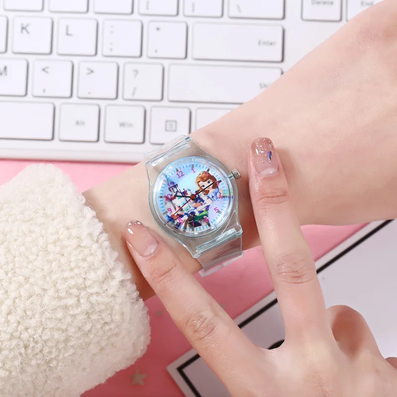 Disney Princess Elsa Children Watches for Girls Transparent strap Kids Quartz Clock Reloj Infantil Wristwatches Dropshipping 