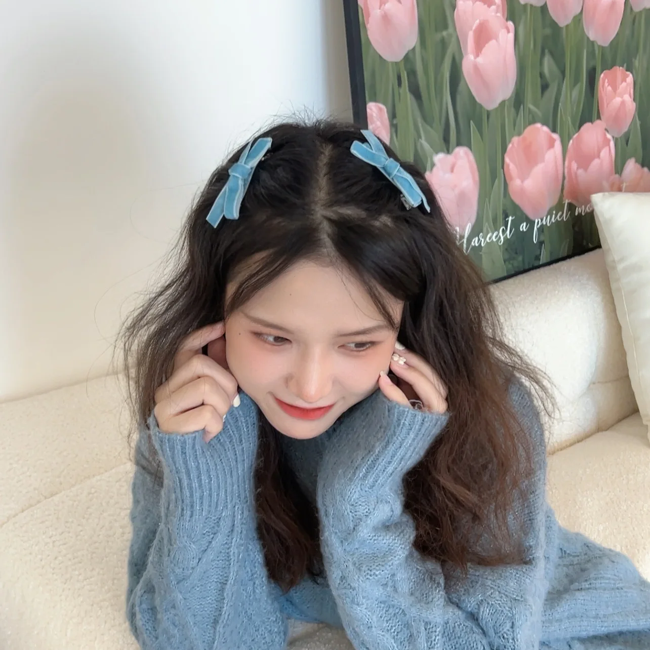 2PC Korean Style Velvet Bow Hairpin Set Solid Color Simple Hairgrip for Girls & Women Vintage Hair Clips Accessory