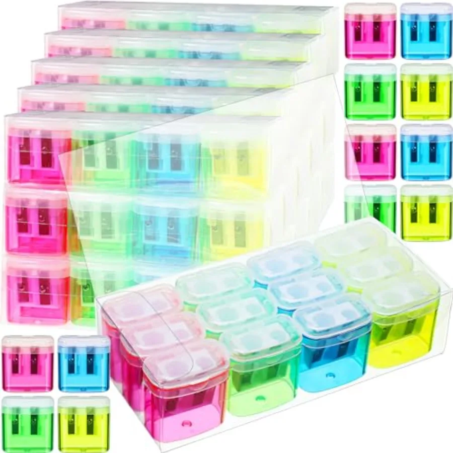 

Набор ручных точилок для карандашей с двумя отверстиями, цветные, портативные, компактные, с крышкой, оптом