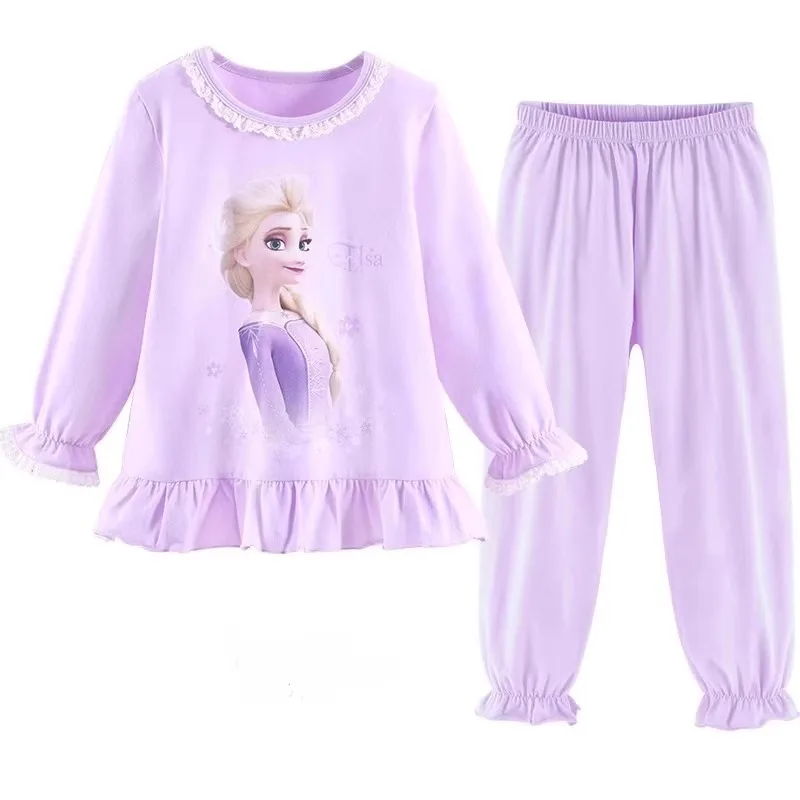 Girls' Sleepwear Set Children's Pure Cotton Autumn Outfit New Ice And Snow Elsa Cute Princess Home Outfit Children's Clothing