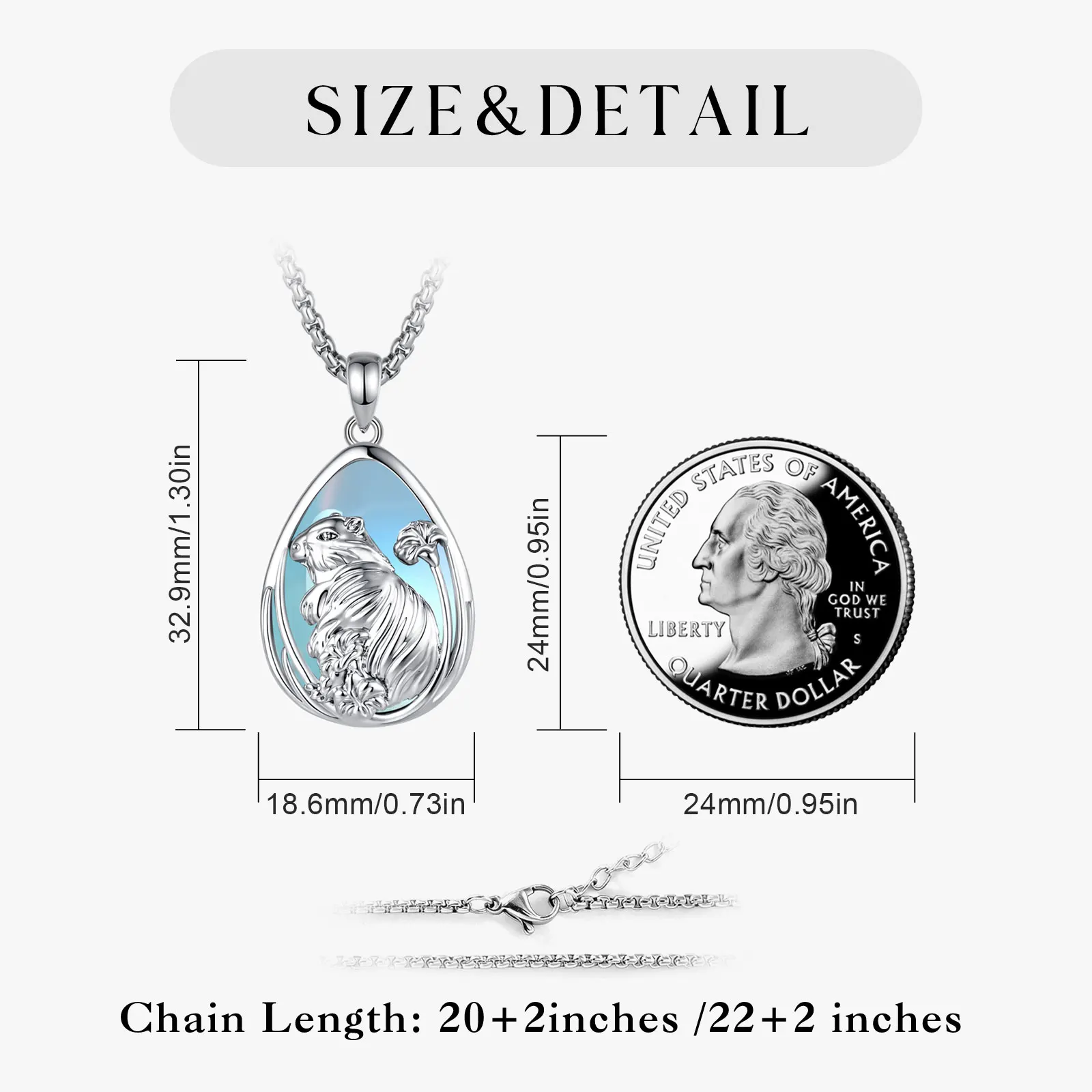 AEONSLOVE Moonstone Cute Capybara Necklace Waterdrop Healing Crystal Stone Pendant Spiritual Jewelry  Gift for Women Men