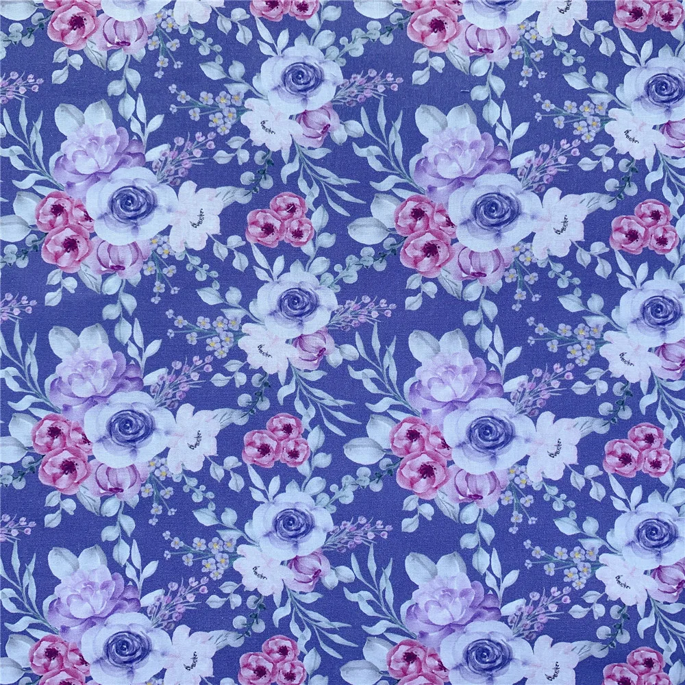 Cotton Plain Fabrics Quilting Soft Printed Purple Floral Style Fat Quarter Meter DIY For Shirt Sewing Patchwork Cloths