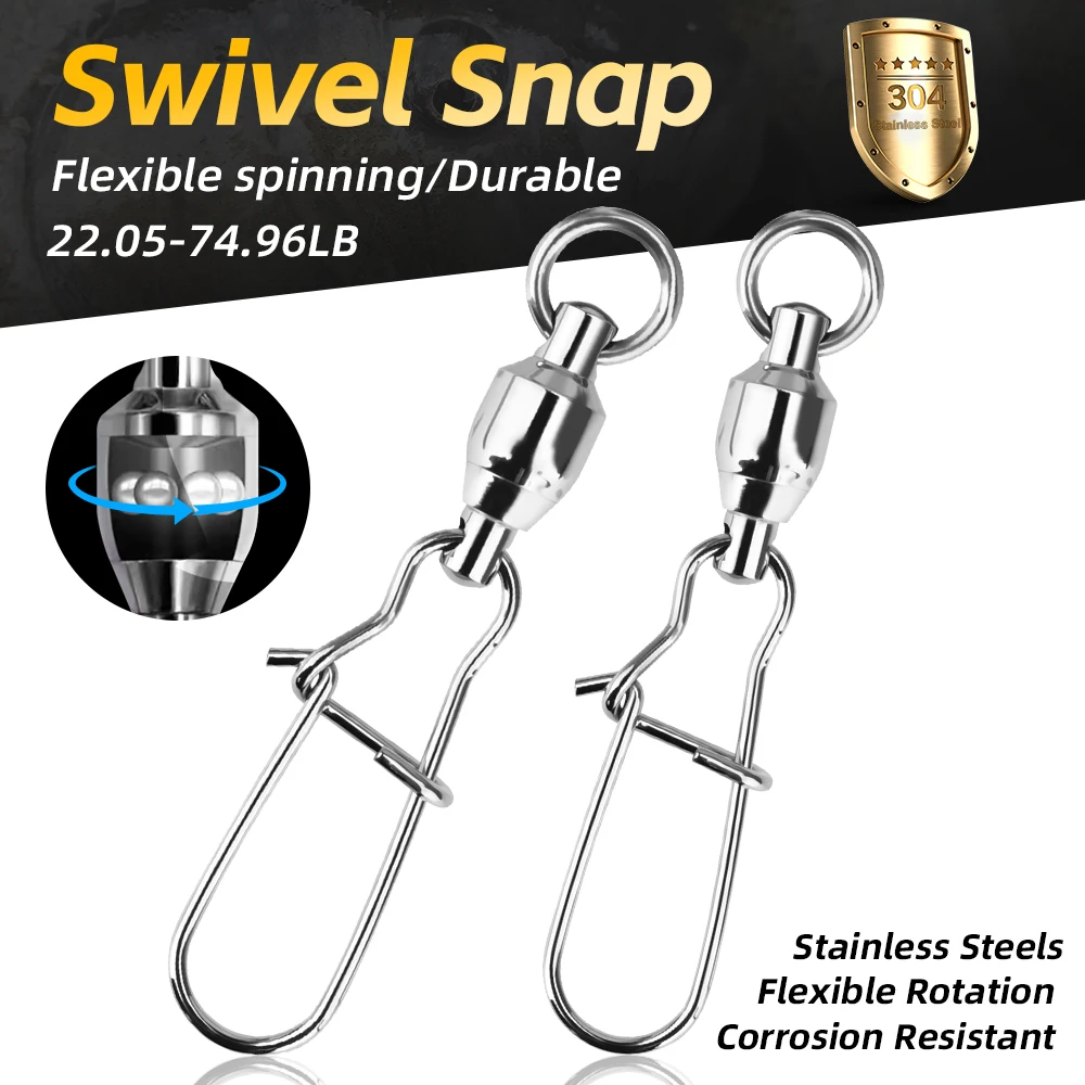 MEREDITH Fishing Snap Swivels 20PCS Ball Bearing Stainless Steel Lure Clip