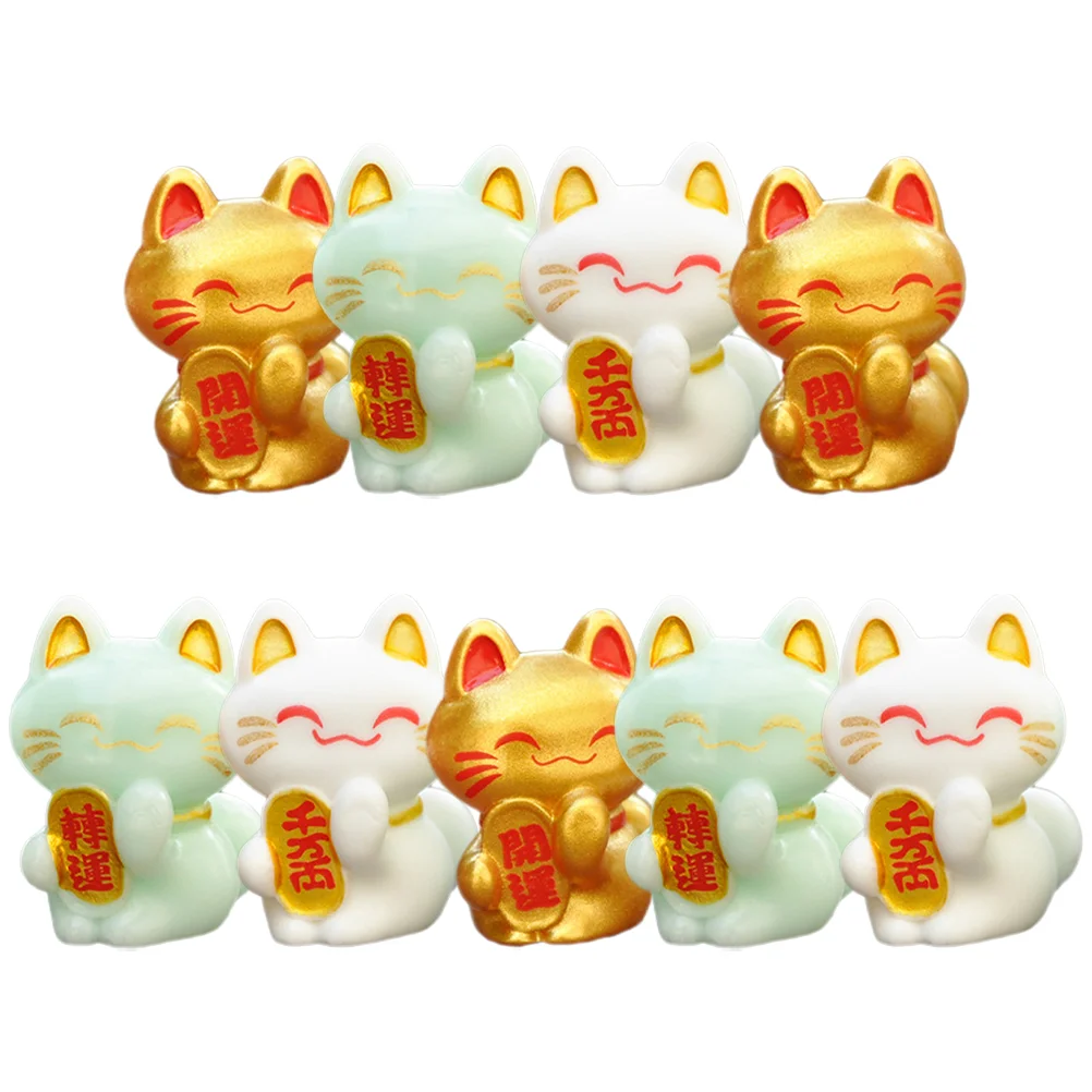 9 Pcs Micro Landscaping Cat Ornaments Mini Lucky The Animal Resin Craft Figurines Accessories Garden Tiny Statues