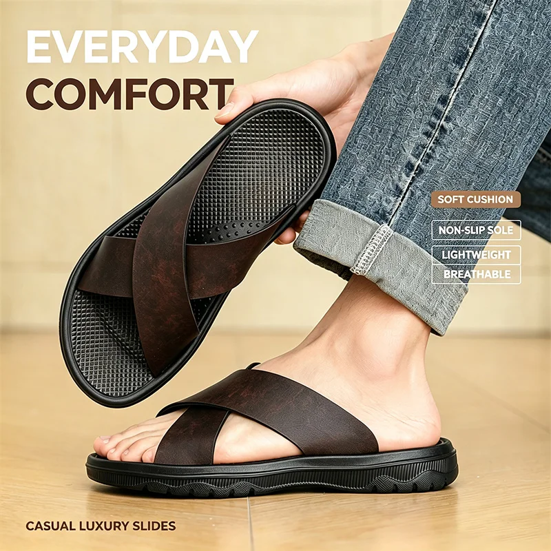 Sandalias en forma de X para hombre y mujer, modernas, antideslizantes, de cuero, con suela gruesa de EVA, talla grande, planas, informales, minimalistas, fáciles de poner.
