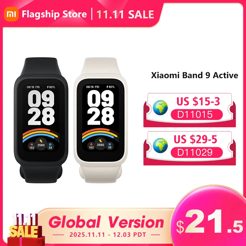 الإصدار العالمي من سوار Xiaomi Mi Band 9 Active 8 أيام عمر البطارية بشاشة 1.47 بوصة 60 هرتز 50 وضعًا رياضيًا Mi Fitness Smart Band