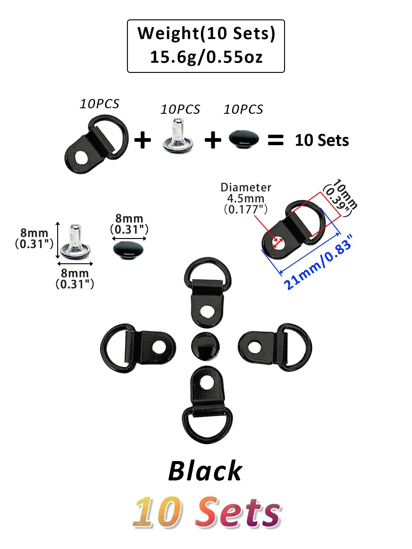 10 Sets Kupfer-D-Ring-Ösenschnallen mit Nieten für die Reparatur von Wanderstiefeln, Lederstiefeln, Schuhschlaufenringen mit Nieten – Detail 7