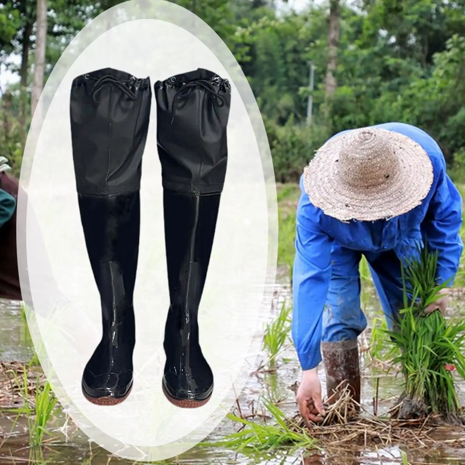 Adjustable PVC Fishing Hip Waders Stocking Pants Cleated Sole Boots for Outdoor River Fishing and Hunting
