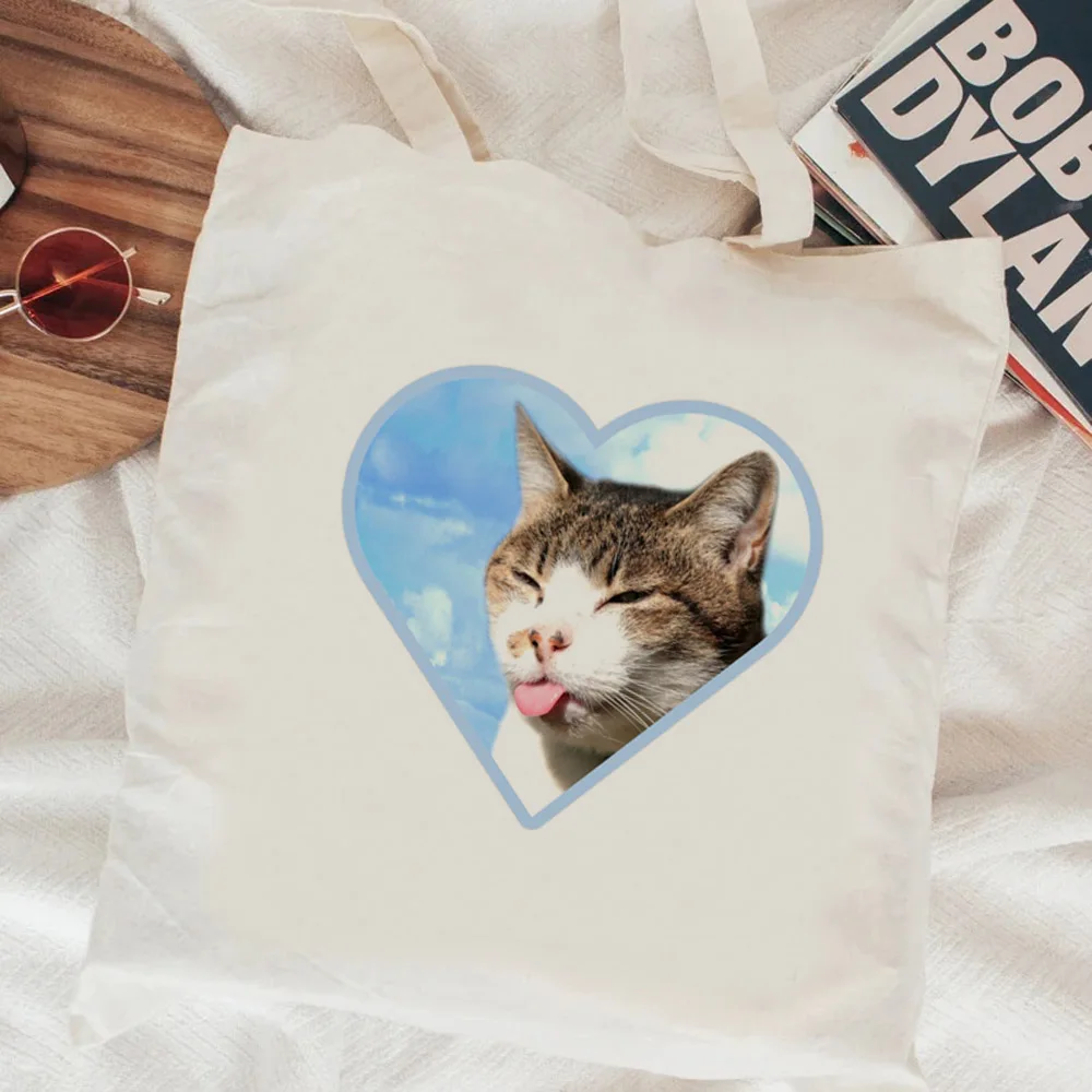Bolsa de compras com estampa de gato, sacola reciclável, bolsa de algodão, bolsas ecológicas, boodschappentas, pano, sacola, toile