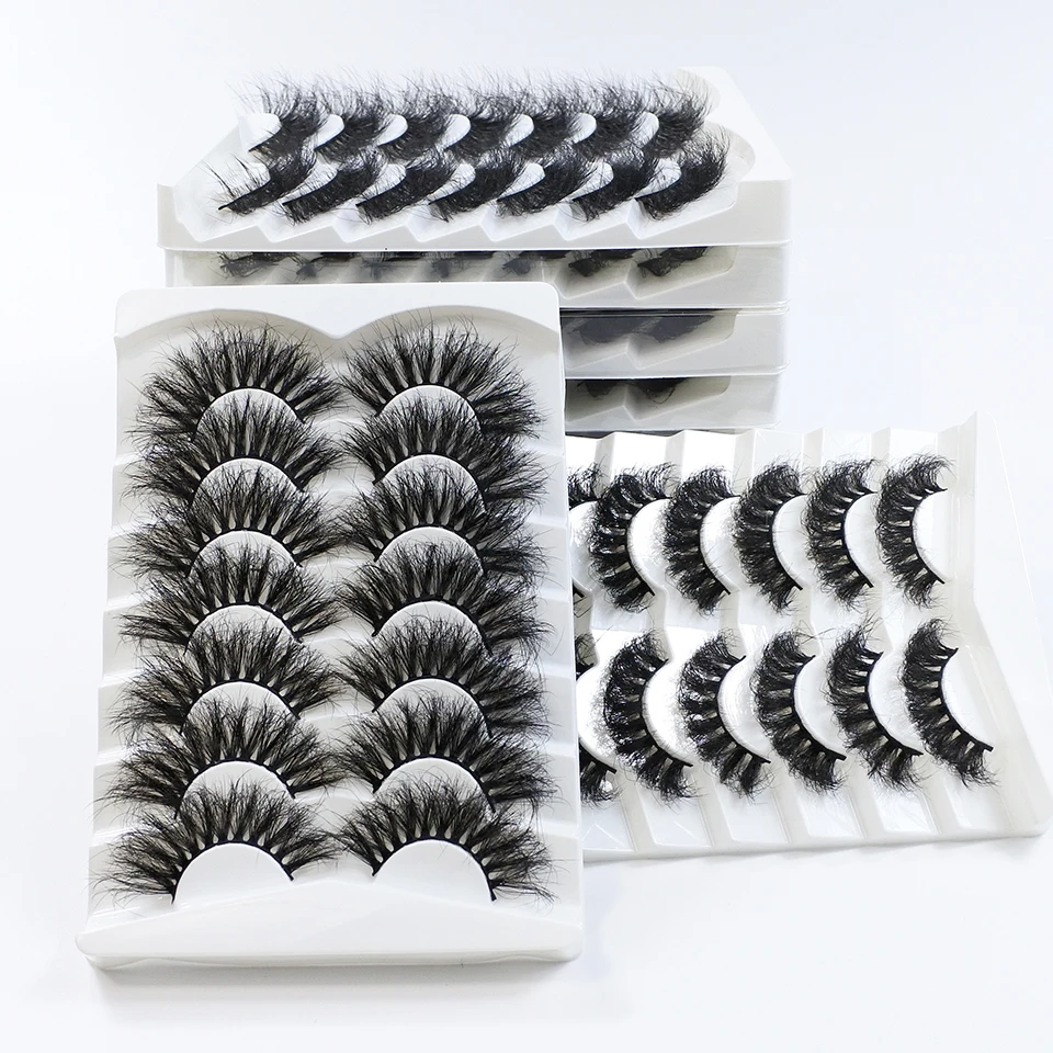 7 Pairs False Eyelashes 25mm Fluffy Lashes Faux Mink Fake Eyelashes Dramatic Volume Eye Lashes