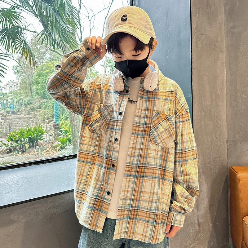 

Baby Boy Clothes Outfit Kids Fashion Classic Plaid Shirt With Pocket for Boy Casual Blouse Teen Child Top New Spring Long Sleeve