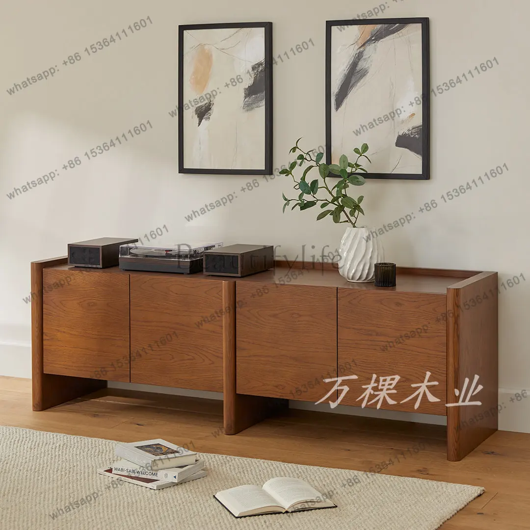 zj. Solid wood vintage style sideboard, vintage smoked oak, living room media and video cabinet