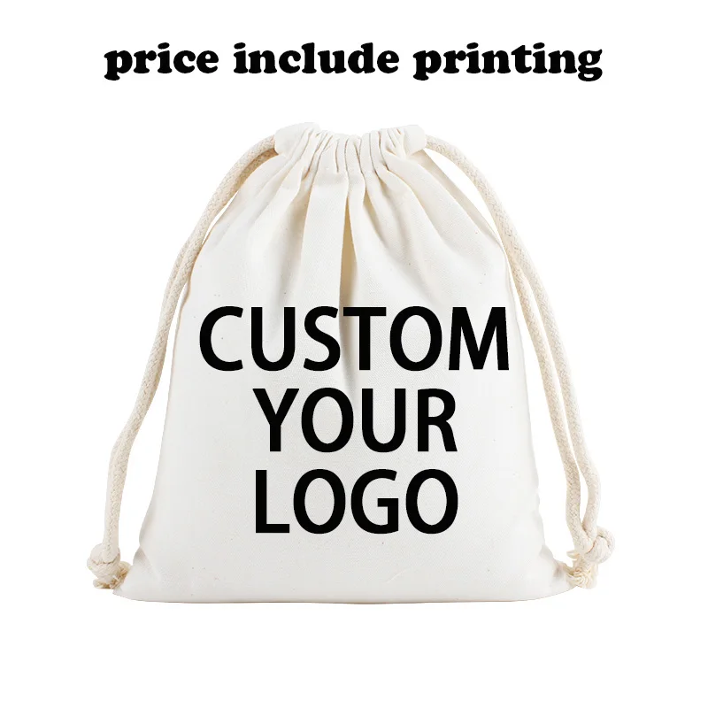 Wholesale Customize Logo Printing Cotton Pouch Storage Bags Gift Package Custom Pictures Text Personalize Drawstring Pouches