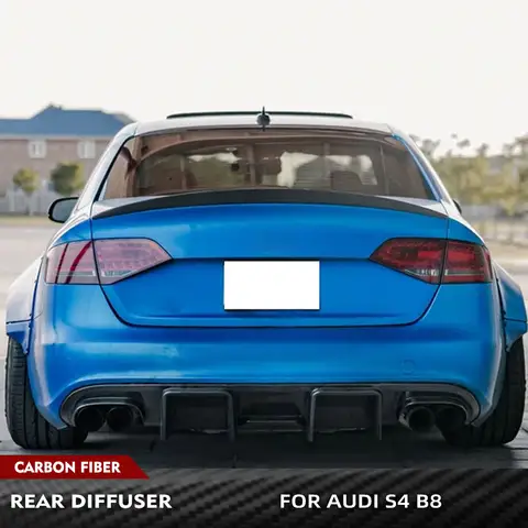 차량용 카본 파이버 리어 범퍼 디퓨저 립 스포일러, 하단 립 스포일러, 밸런스 보호대, 아우디 S4 B8 2008-2012 용, 브레이크 라이트 포함