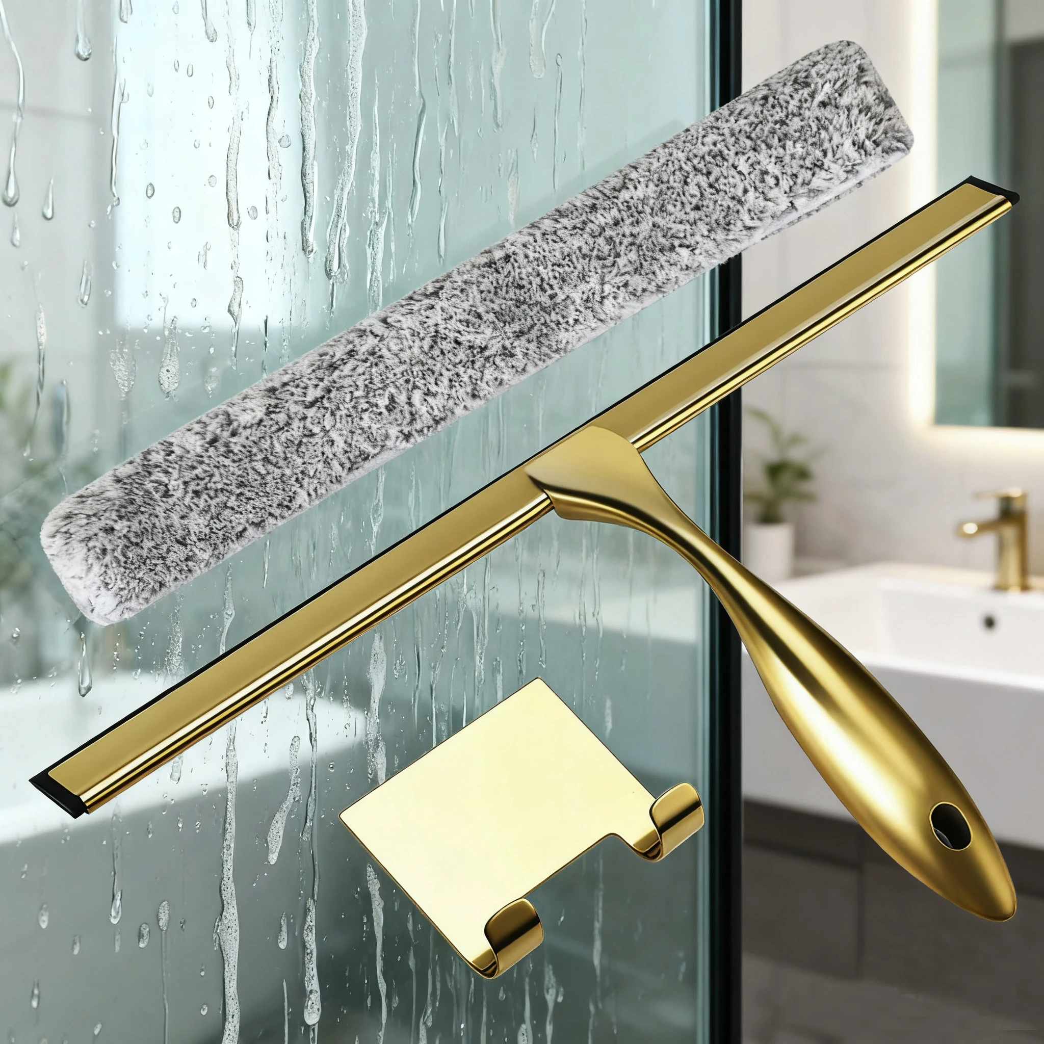 

Shower Squeegee for Glass Door Microfiber Scrubber Kit Bathroom Cleaner Tool Recyclable Window Mirror Cleaning Tile Wall Car