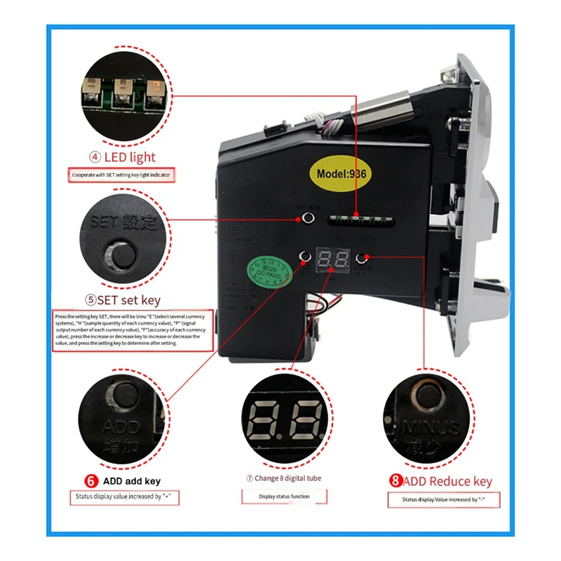 

OFSS-2PCS 616 Multi Coin Acceptor Electronic Roll Down Coin Acceptor Selector Mechanism Vending Machine Arcade Game Ticket