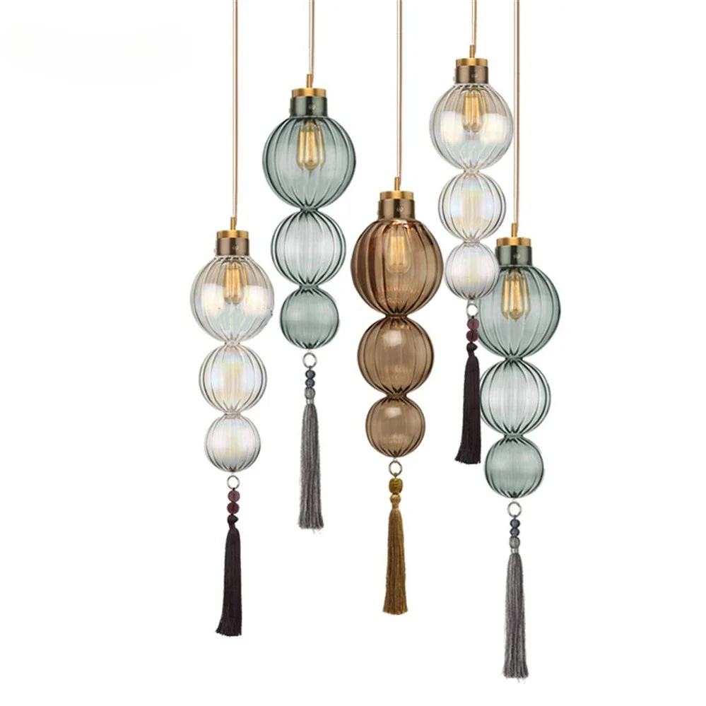 Chinese Style Stained Glass Gourd Tassel Pendant Lights Loft Living Room Kitchen Bedside Lamp Art Deco Indoor Lighting Fixture