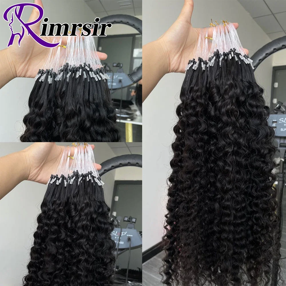 موجة المياه مايكرو حلقة وصلات شعر المنغولية ريال ريمي الشعر البشري الطبيعي مجعد ميكرولينك مايكرو الخرز وصلات شعر النساء #2