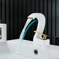 Black Gold Bathroom Basin Faucet Single Hole Brass Sink Faucet Hot Cold Mixer Water Tap Washbasin Waterfall Faucet for Bathroom