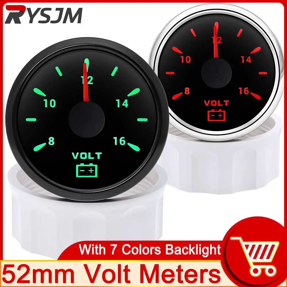 52mm Voltmeter Marine Voltage Gauge Boat Car Volt Gauge 7 Colors Backlight Waterproof Indicator 8~16V Voltmeter Digital Ammeter